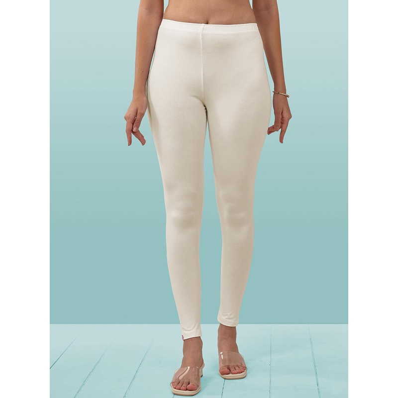 LYRA Women Off White Solid Ankle Length Leggings