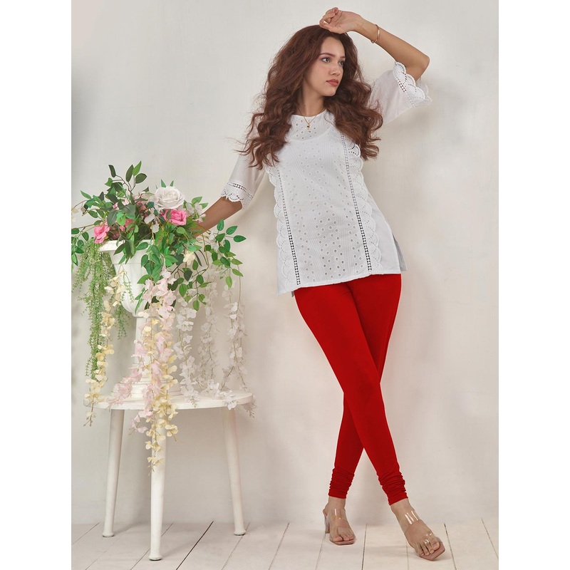 LYRA Women Red Solid Churidar Length Leggings
