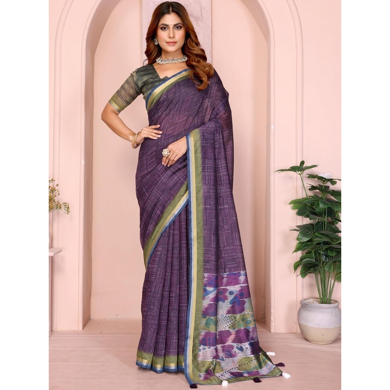 Mitera Abstract Printed Zari Border Chanderi Saree