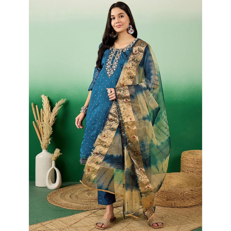 Sangria Floral Woven Design Zari Jacquard Unstitched Dress Material