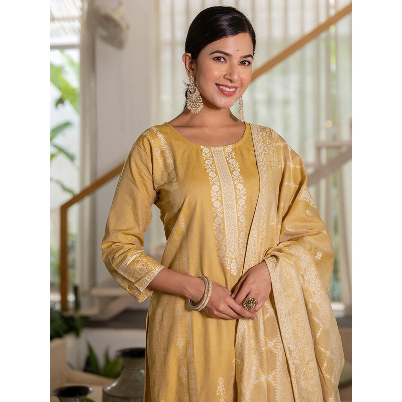 SANISA Floral Printed Straight Kurta With Trousers & Dupatta