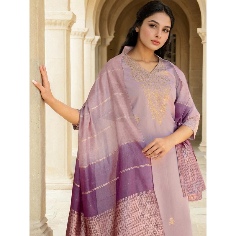 SANISA Women Ethnic Motifs Embroidered Thread Work Kurta with Trousers & With Dupatta