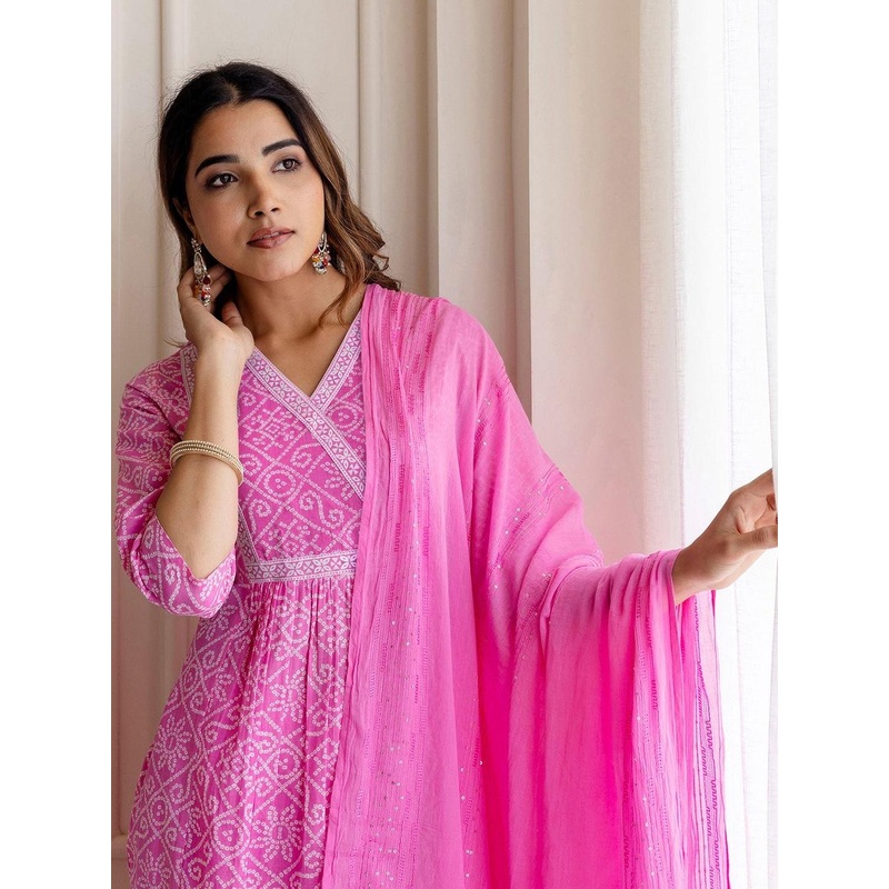 SANISA Women Ethnic Motifs Printed Angrakha Kurta with Trousers & With Dupatta