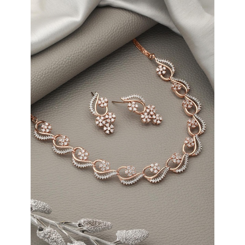 Saraf RS Jewellery Rose Gold-Plated White AD-Studded Jewellery Set