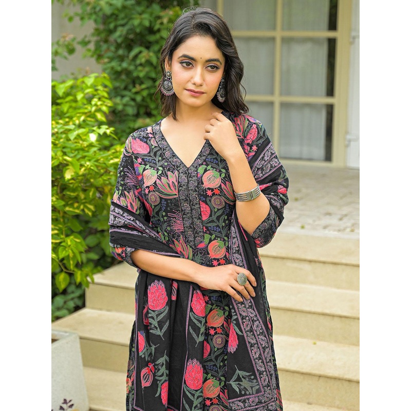 SKYLEE Floral Printed Kurta With Trouser & Dupatta