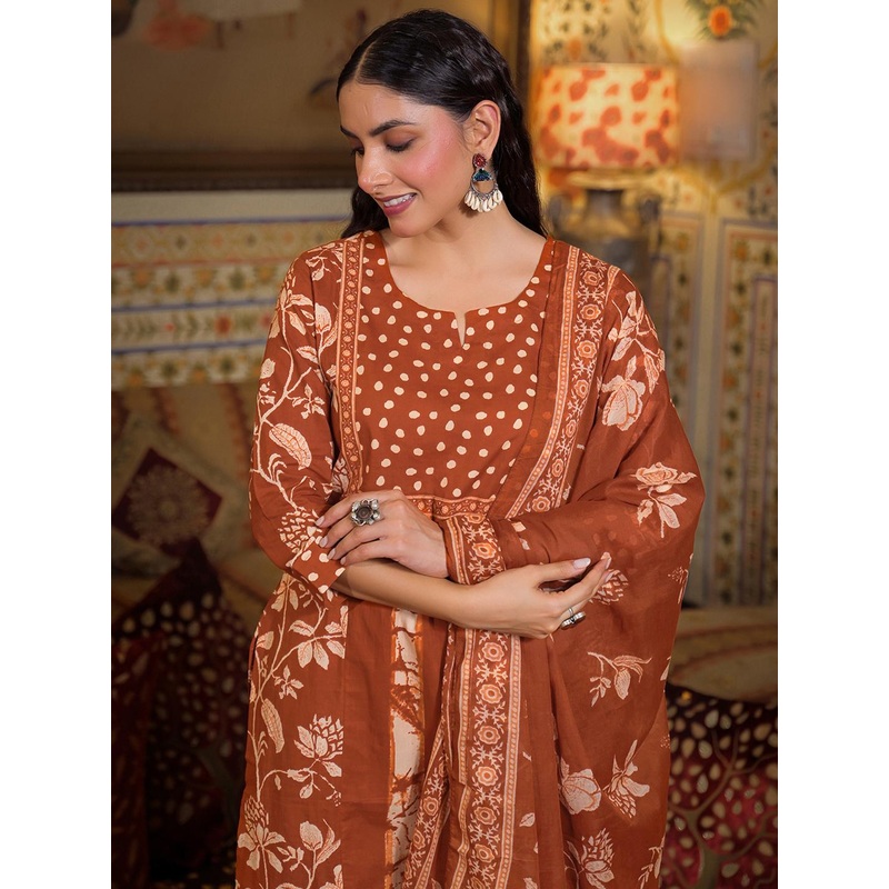 SKYLEE Women Floral Printed Regular Kurta with Trousers & With Dupatta