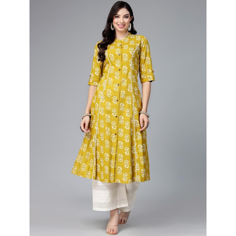 Stylum Floral Printed Mandarin Collar A-Line Kurta