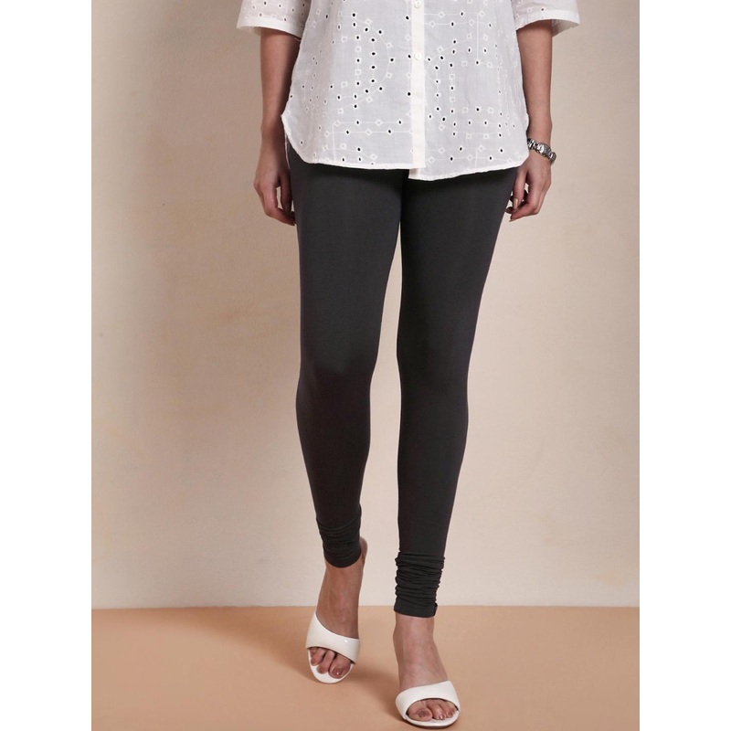TWIN BIRDS Women Charcoal Grey Solid Churidar-Length Leggings