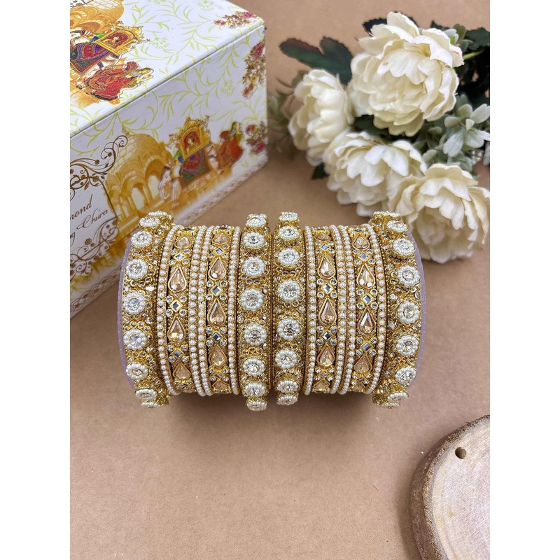 Wedding Chuda by Hitesh Bangles Set Of 16 Stone Studded & Beaded Bangles