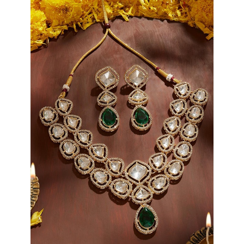 Zaveri Pearls Gold-Plated Austrian Diamond-Studded Jewellery Set