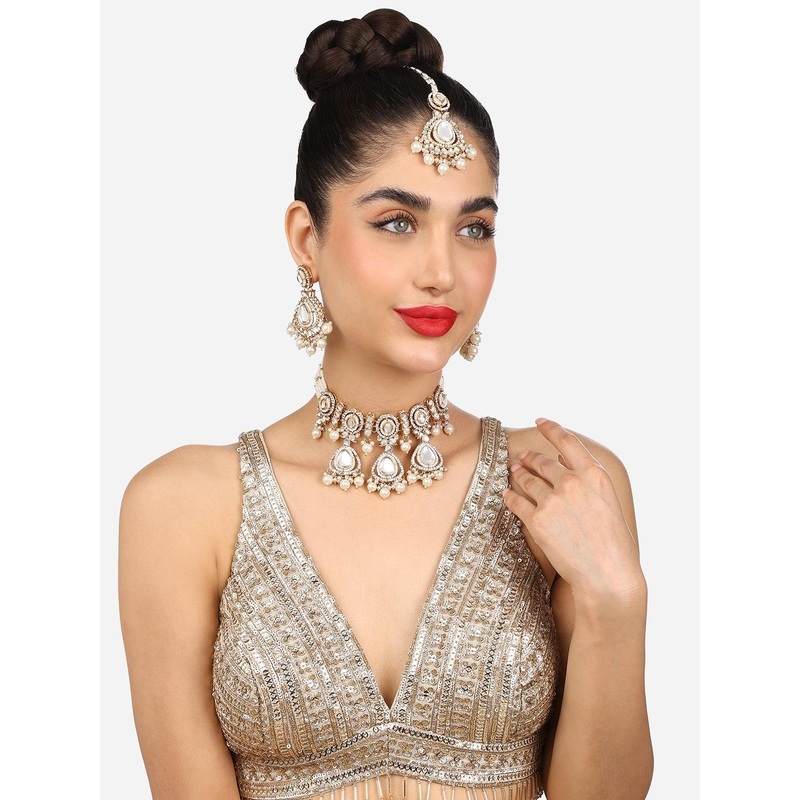 Zaveri Pearls Stone Studded & Beaded Jewellery Set