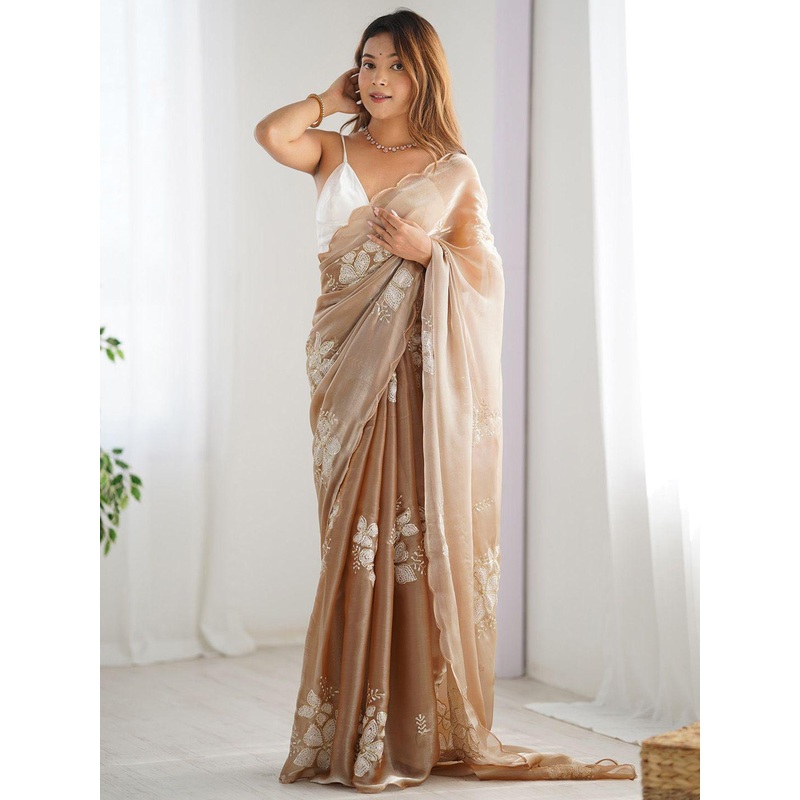 Anouk Embellished Floral Sequinned Organza Saree