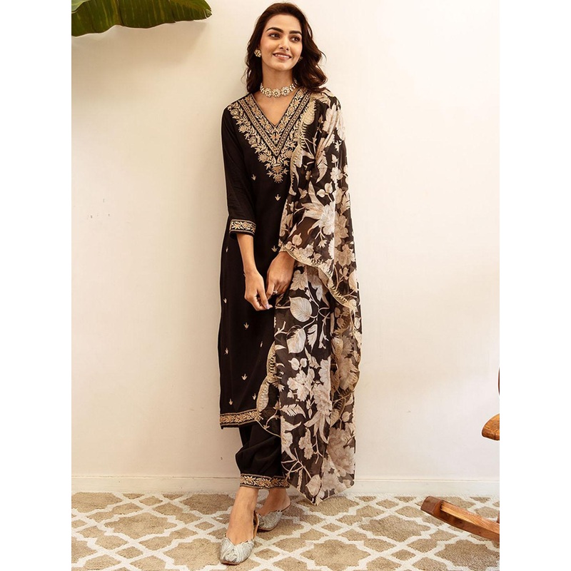 Indo Era Ethnic Motifs Embroidered Regular Thread Work Kurta with Salwar & Dupatta