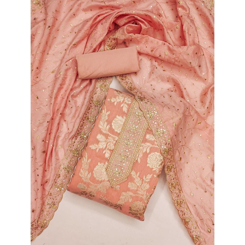 KALINI Ethnic Motifs Embroidered Sequinned Unstitched Dress Material