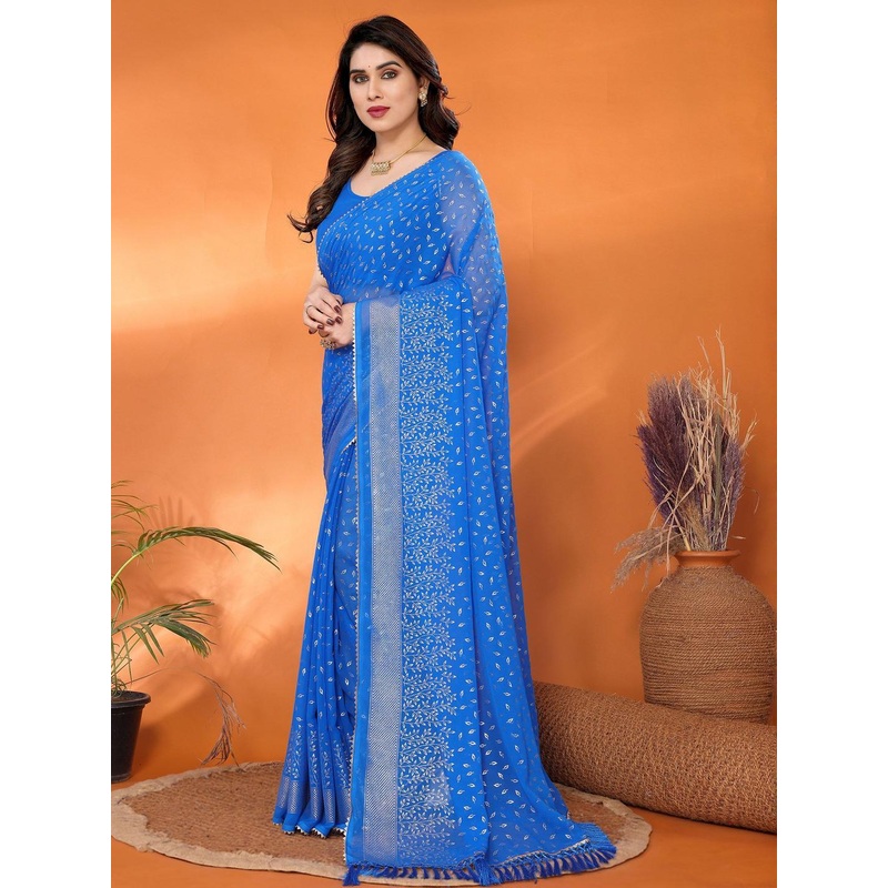 KALINI Ethnic Motifs Gotta Patti Poly Georgette Block Print Saree