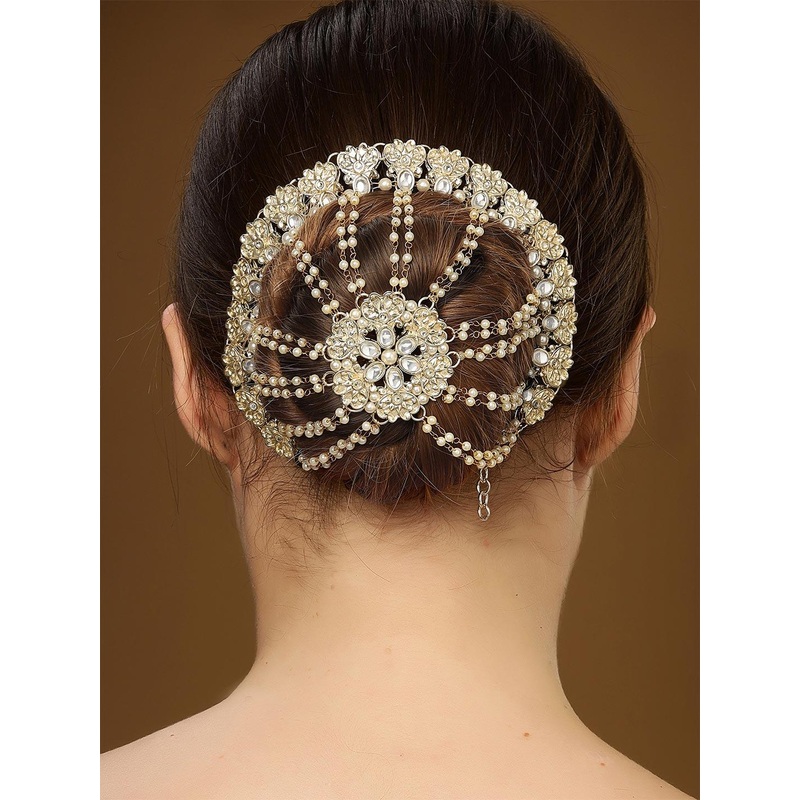 KARATCART Gold-Plated Kundan Studded Bun Pin