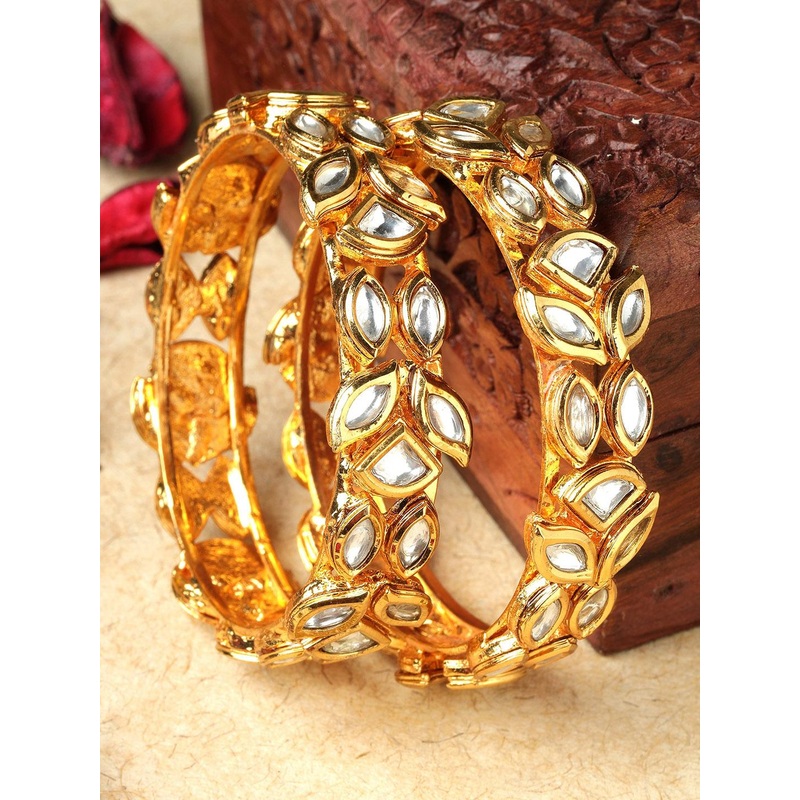 KARATCART Set Of 2 Gold-Plated Kundan Studded Bangles