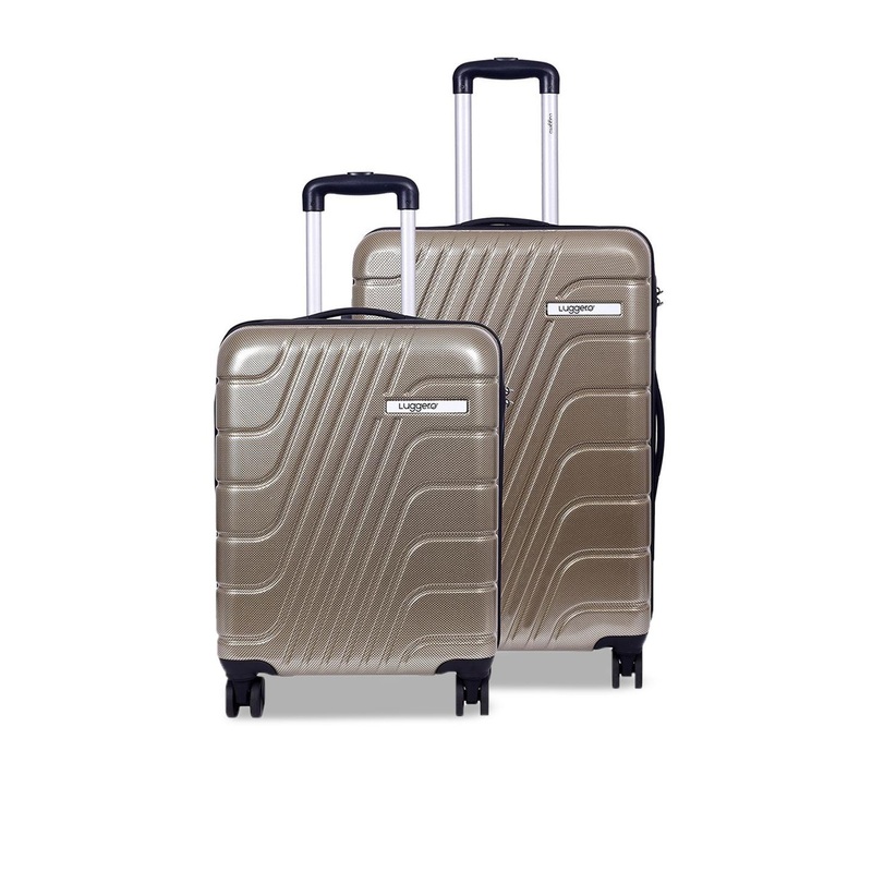 Luggero Set Of 2 Textured Hard-sided Medium & Small Cabin Trolly Bags