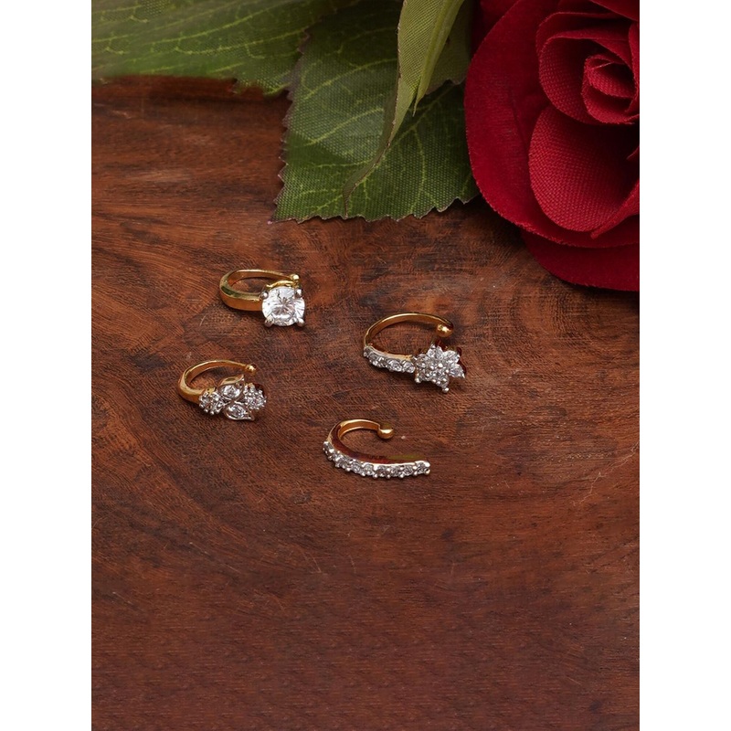 Mali Fionna Set Of 4 Gold-Plated Stone Studded Nose pin