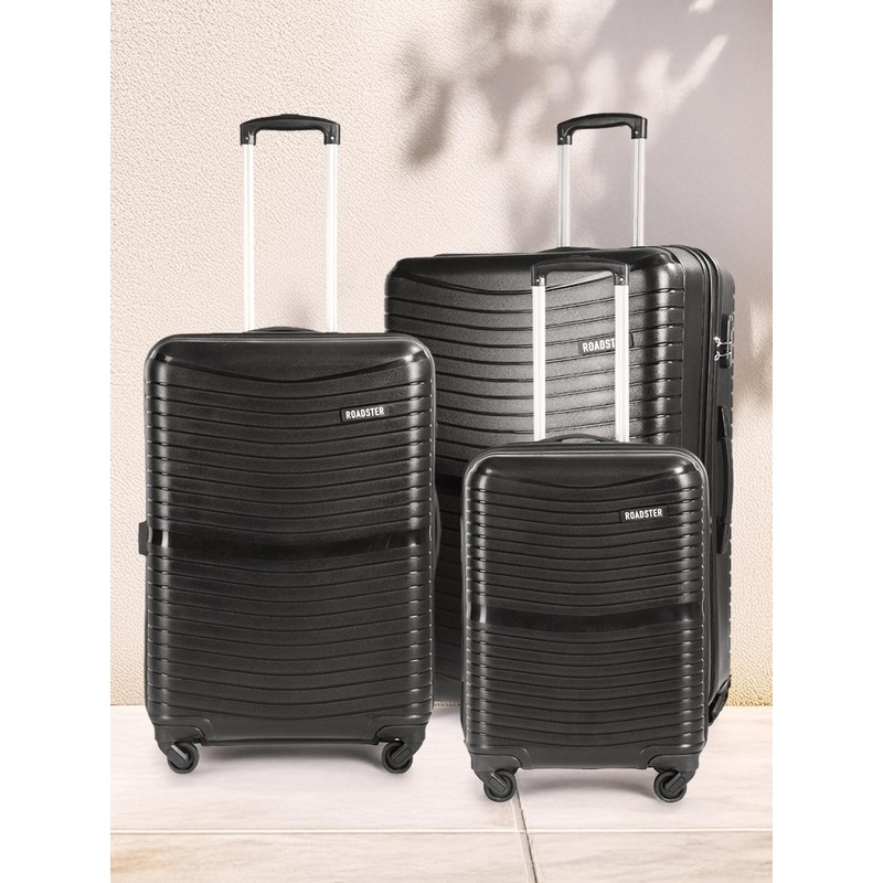 Roadster Set Of 3 Self Striped Trolley Suitcases – Cabin, Medium & Large