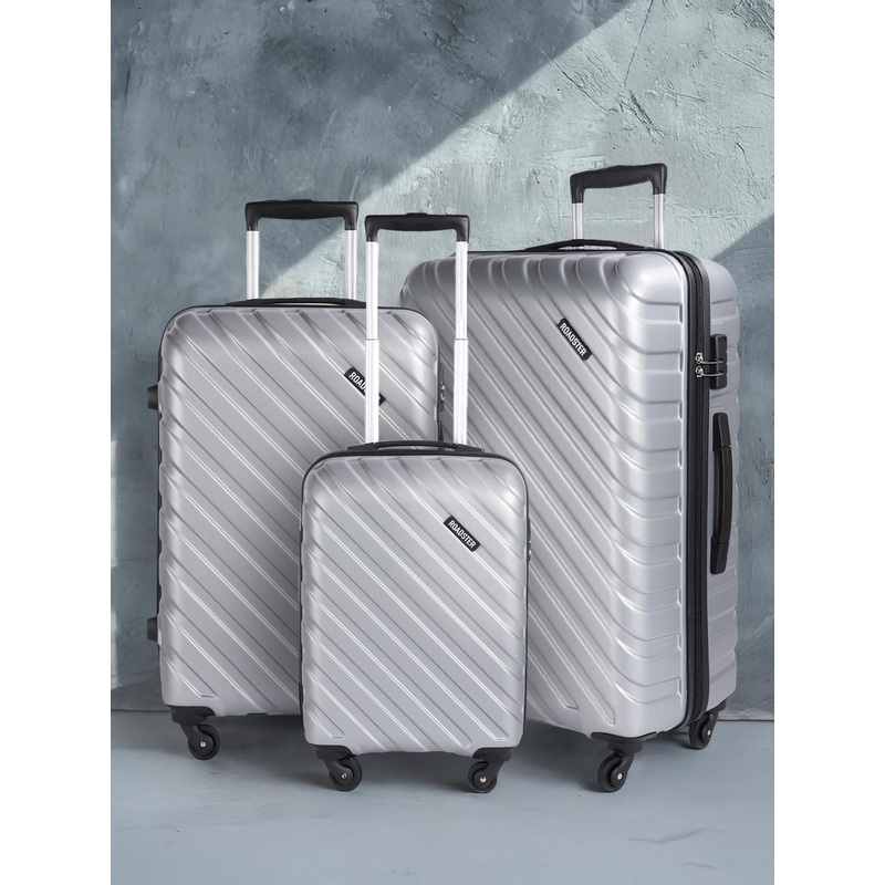 Roadster Xtreme Set Of 3 Self Striped Trolley Suitcases – Cabin, Medium & Large