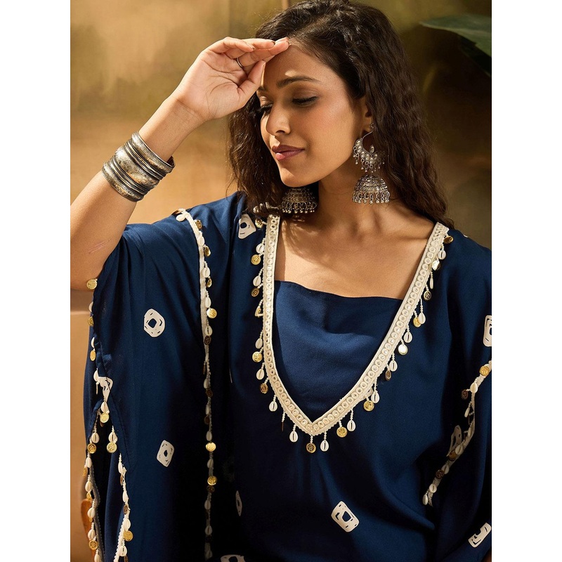 Sangria Bandhej Printed Kaftan Tube Top & Sharara Set