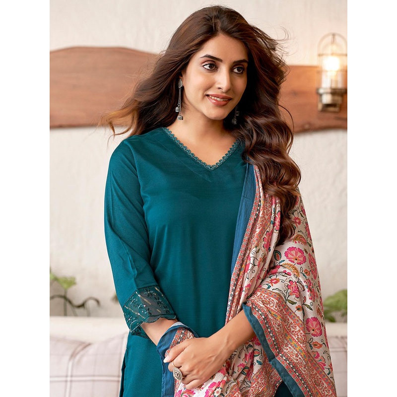 SANISA Women Solid Kurta with Trousers & Dupatta