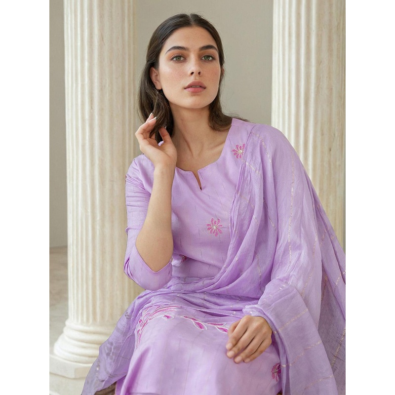 SKYLEE Women Ethnic Motifs Embroidered Kurta with Trouser & Dupatta