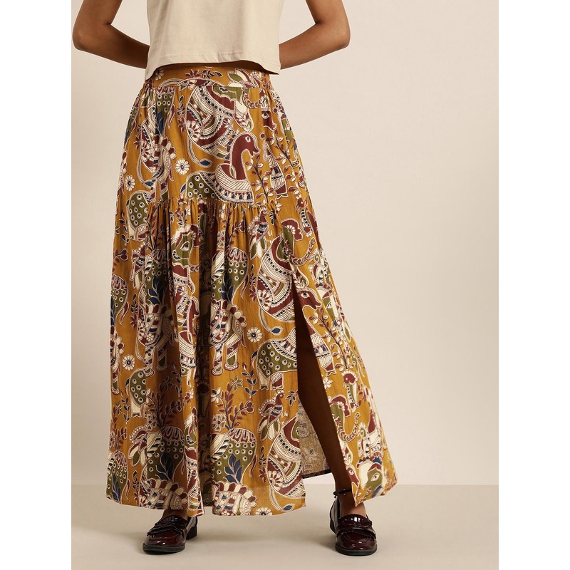 Taavi Ethnic Print Pure Cotton A-Line Maxi Skirt