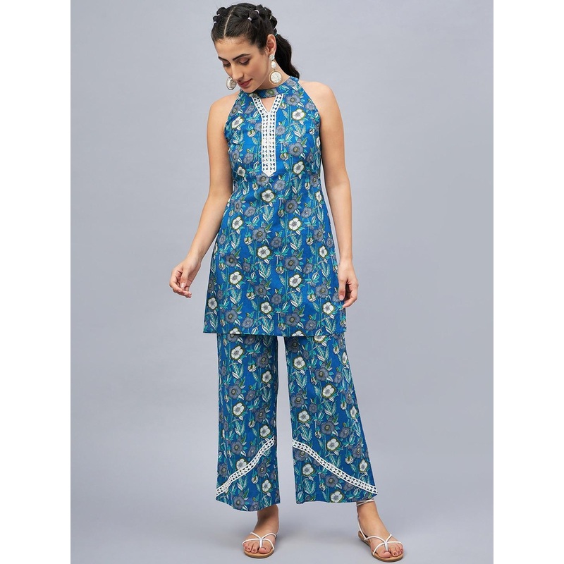 WineRed Printed Pure Cotton Tunic With Trousers