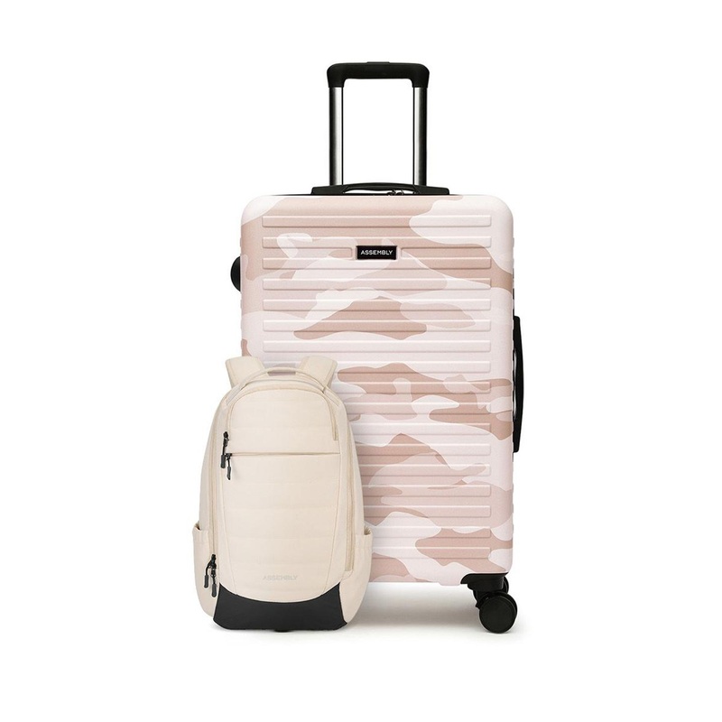 Assembly Camo Peach Check in Trolley Bag 24 Inches with Biege Laptop Backpack