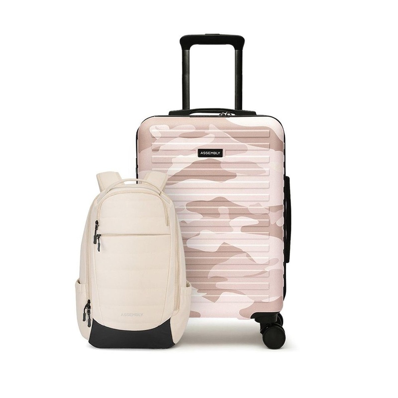 Assembly Camo Peach Printed Cabin Trolley Bag with Biege Laptop Backpack