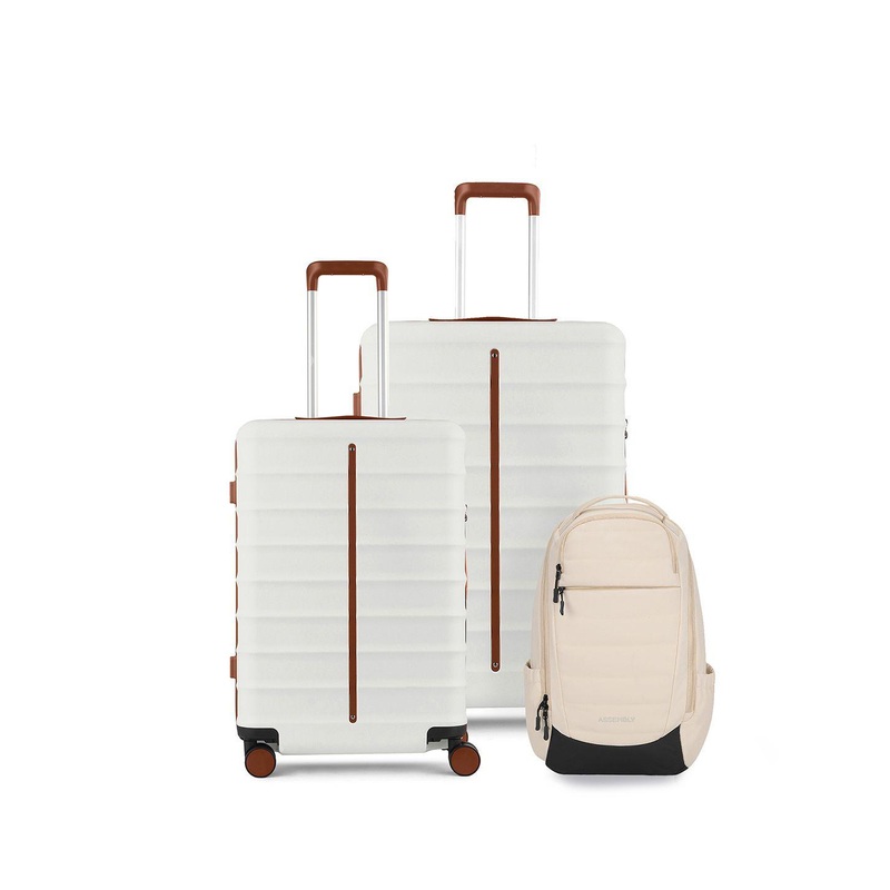 Assembly Odyssey White Set of 2 Trolley Luggage 20 & 24 Inches with Laptop Backpack