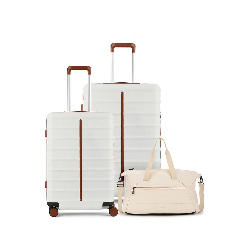 Assembly Odyssey White Set of 2 Trolley Luggage 20 & 24 Inches with Travel Duffle Bag