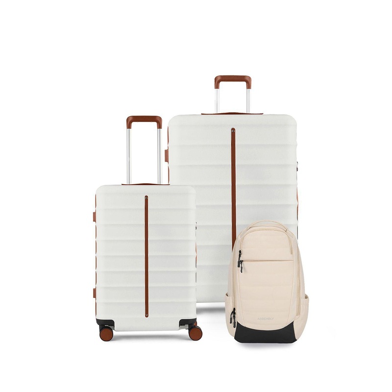 Assembly Odyssey White Set of 2 Trolley Luggage 20 & 28 Inches with Laptop Backpack