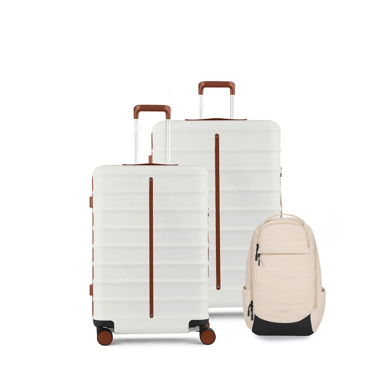 Assembly Odyssey White Set of 2 Trolley Luggage 24 & 28 Inches with Laptop Backpack