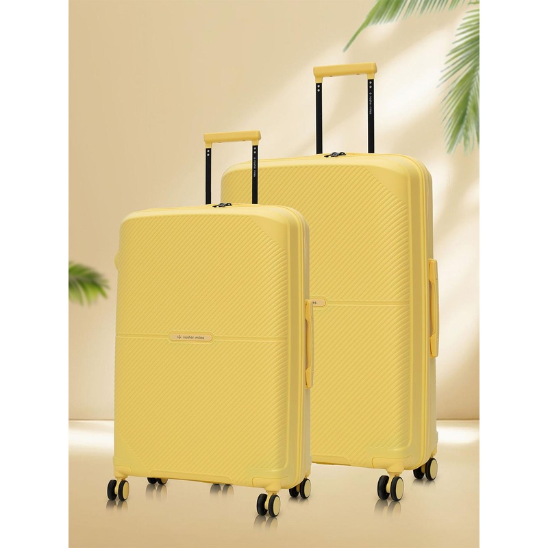 Nasher Miles Hawaii Polypropylene TSA Lock Set of 2 M\u002FL Yellow Trolley Bags (65-75 cm)