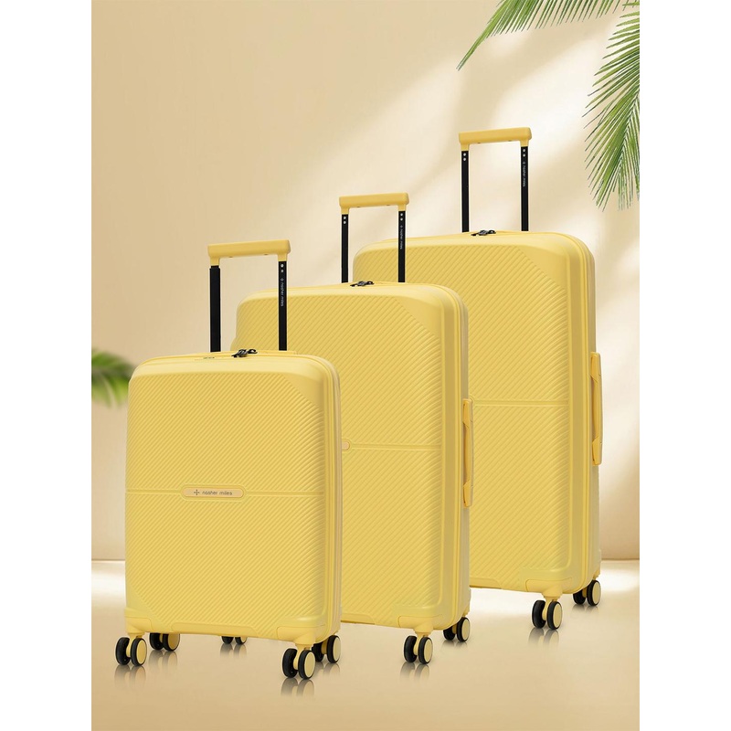 Nasher Miles Hawaii Polypropylene TSA Lock Set of 3 S\u002FM\u002FL Yellow Trolley Bags (55-65-75cm)