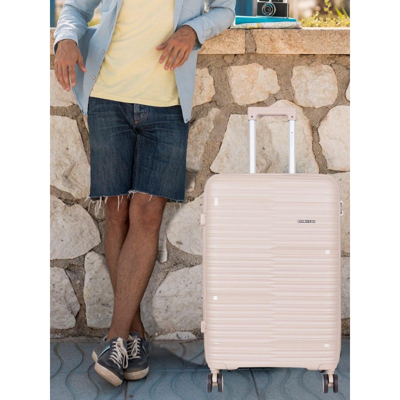 Polo Class 2-Pcs Textured Hard Sided Compression Straps Trolly Bag