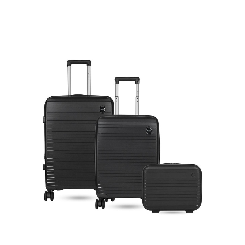 Polo Class Set Of 2 Black Textured Hard-Sided Trolley Suitcases With Vanity