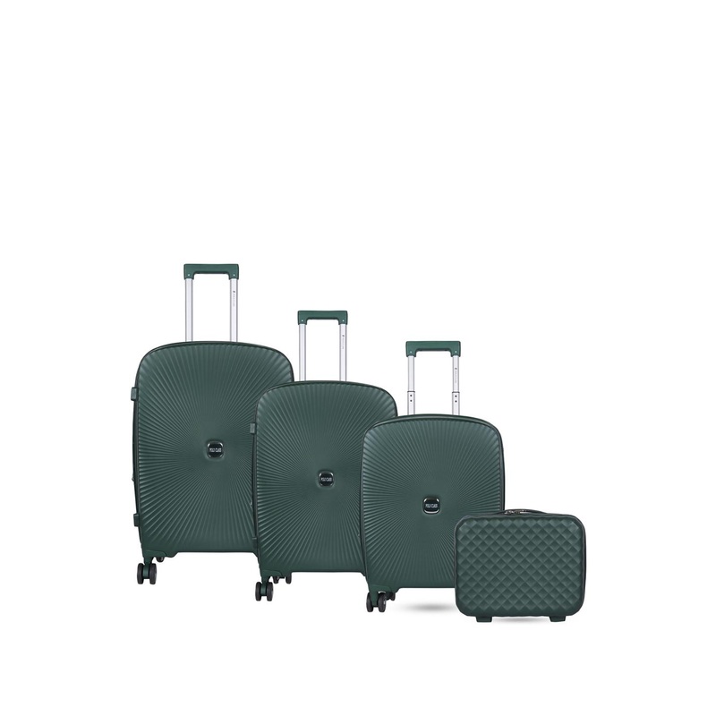 Polo Class Set Of 3 With Vanity Green Textured Hard-Sided Trolley Suitcases