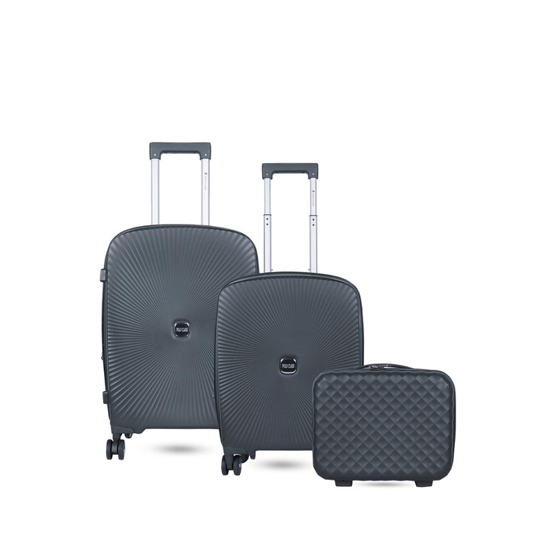 Polo Class Unisex Set Of 2 Grey Textured Hard-Sided Trolley Suitcases