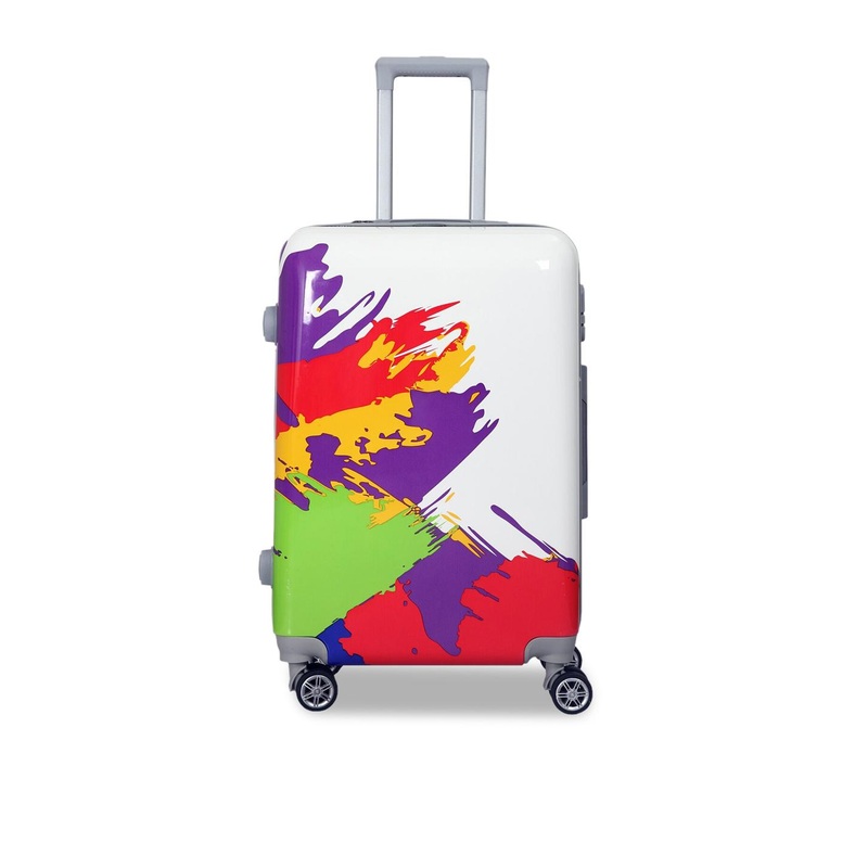 Polo Class White & Red Printed Hard-Sided Large Trolley Suitcase