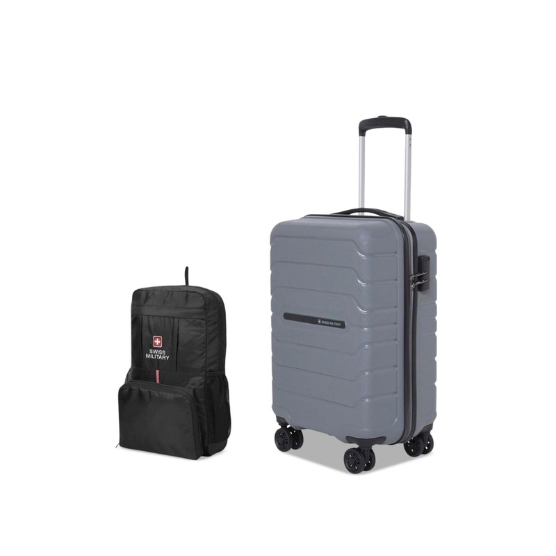 SWISS MILITARY Set Of 2 Rhombus Textured Hard-Sided Cabin Luggage Trolley Bag & Backpack