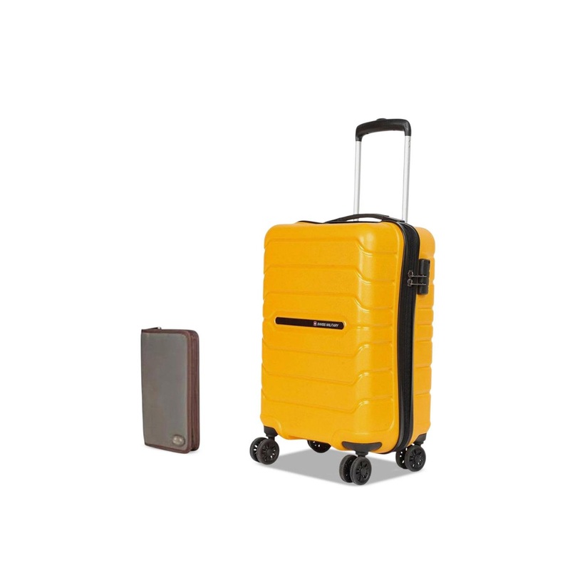 SWISS MILITARY Set Of 2 Rhombus Textured Hard-Sided Cabin Trolley Bag & Wallet