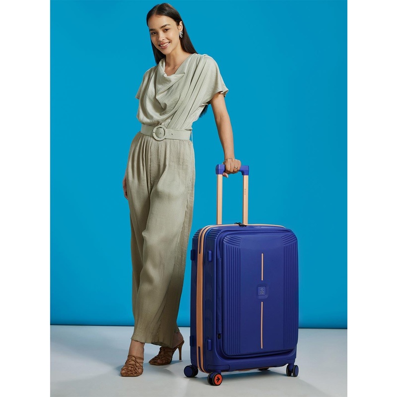 Nasher Miles Alexandria Polypropylene Large Navy Blue Peach Trolley Bag – 28 Inch (75 cm)