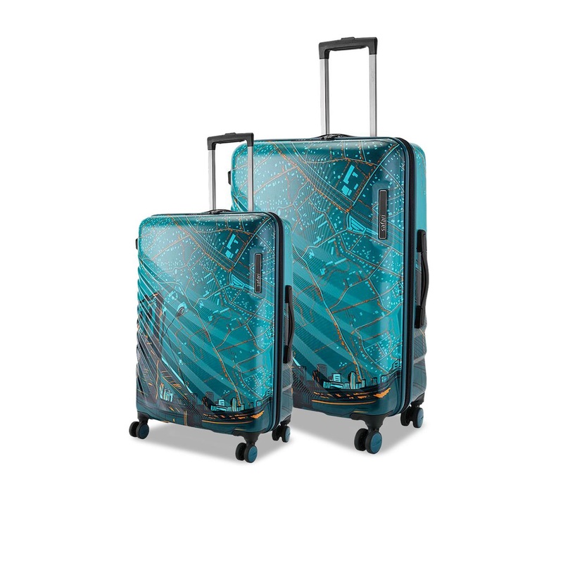 Safari Select Brooklyn Set of 2 Teal Printed Polycarbonate with TSA Lock Trolley Bag