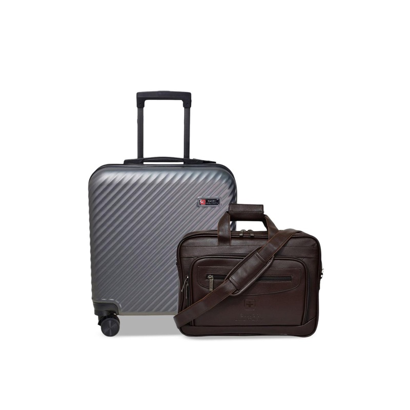 SWISS MILITARY Textured Hard-Sided Cabin Trolley Bag & Premium Laptop Messenger Bag