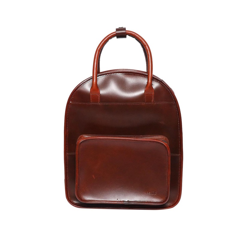 Celtic Unisex Brown Leather YokeStyle Backpack Classic Zip Closure Design