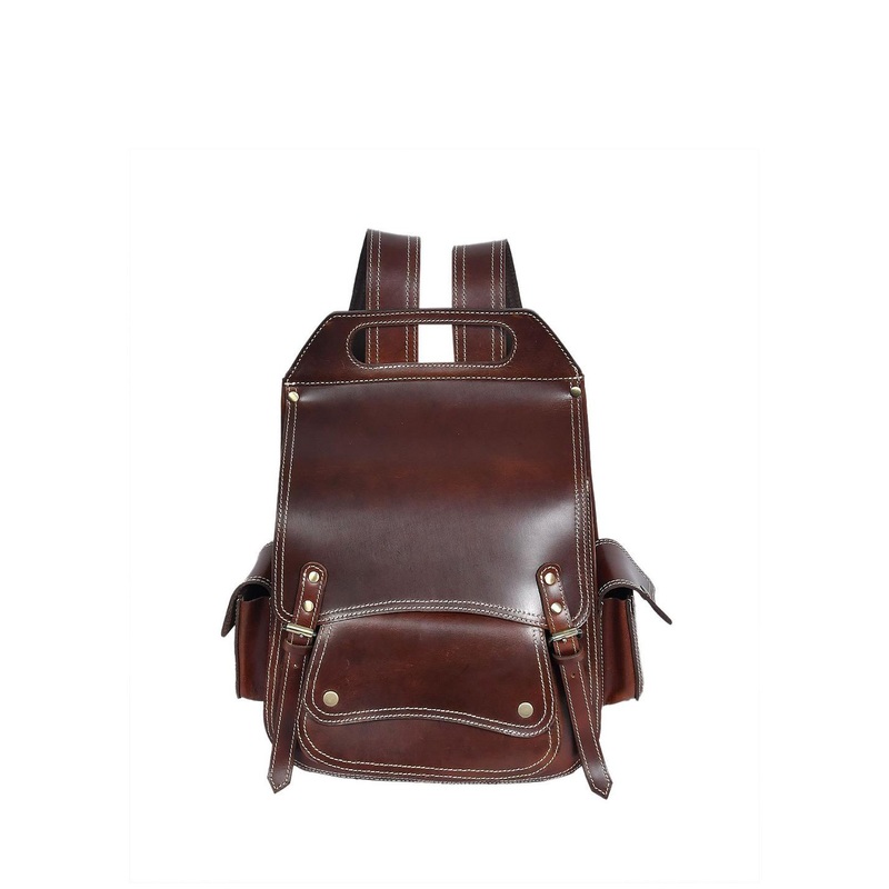 Celtic Unisex Brown YokeStyle Leather Backpack Vintage Look with Flap Closure